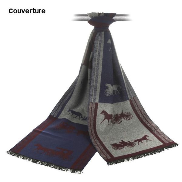 

scarves couverture fashion men business scarf echarpe winter horse carriage pattern tassels, Blue;gray