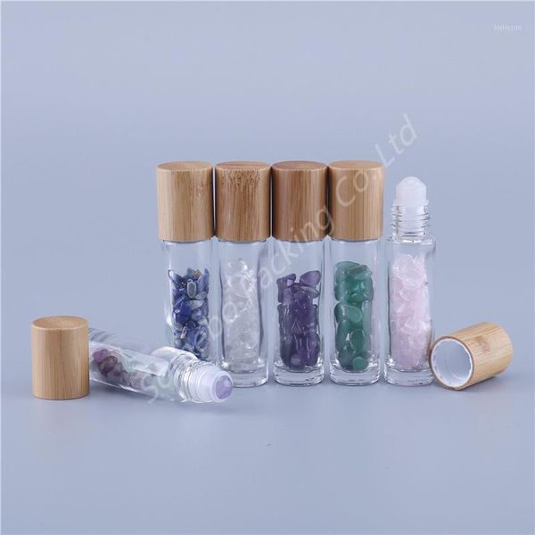 

storage bottles & jars 500pcs/lot 10mlcrushed stone jade roller ball with high-grade bamboo lid roll on bottle for massage essential oil use