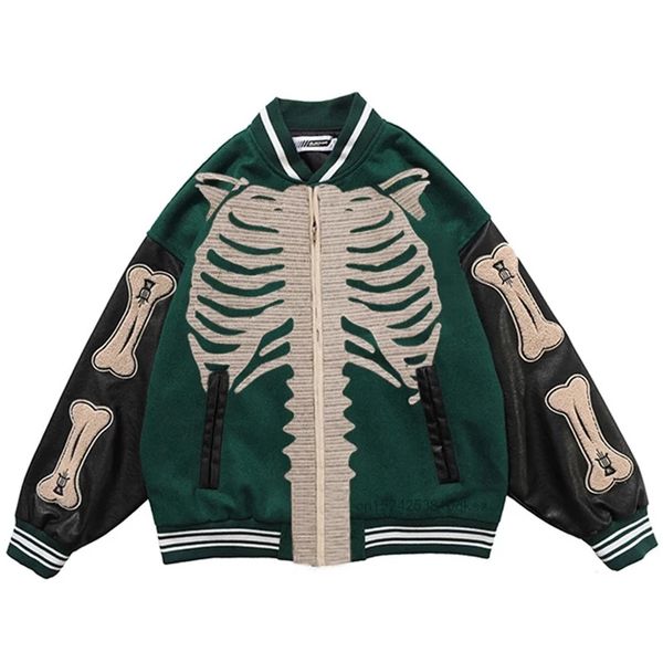 

men's jackets harajuku fashion sewing youth jacket men's baseball jacket skeleton hip hop street bomber winter, Black;brown