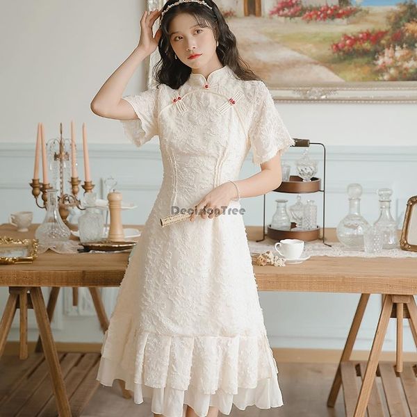 

cheongsam vintage chinese dress women short sleeve ancient style qipao party year clothes oriental ethnic clothing, Red