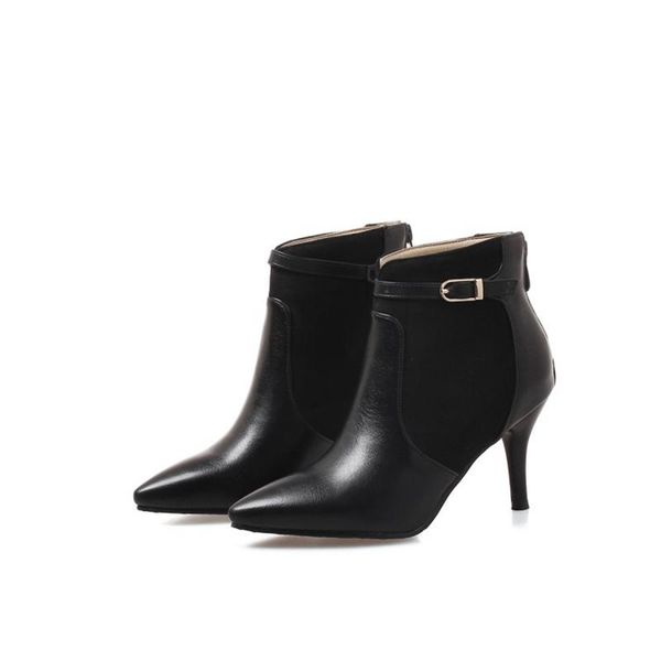 

boots 2021 women ankle pu leather zipper ladies booties high heels autumn winter plus size 32-48 party shoes08-2, Black