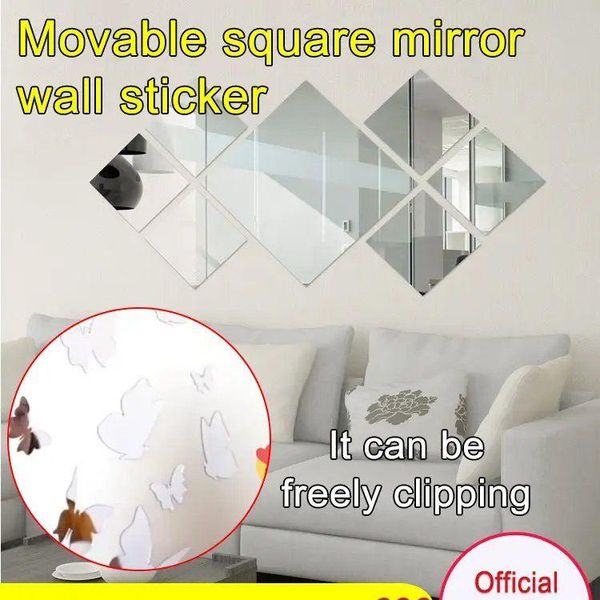 

mirrors 16pcs creative mirror wall sticker pet square home decoration paste(15*15cm)