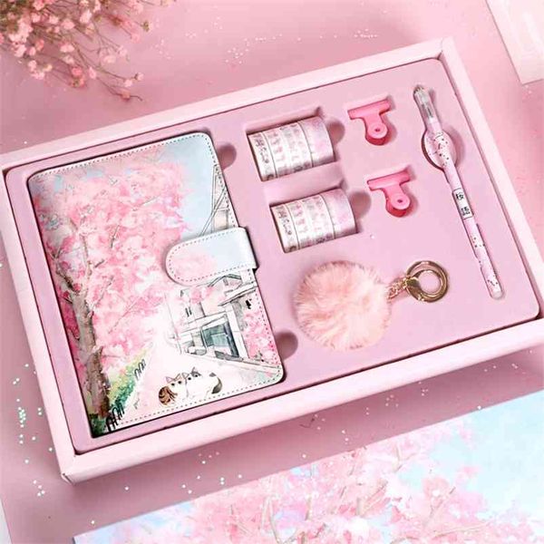 Colore all'interno della pagina Cherry Blossom Handbook Gift Box Set Libro giapponese a fogli mobili Antique Cute Student Notebook planner 210611