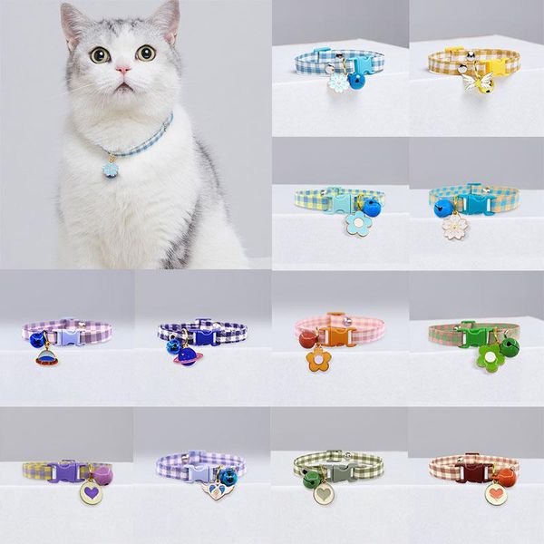 

cat collars & leads cute checkered pattern with bells comfoetable adjustable dog pet necklace dogs neck ring supplies
