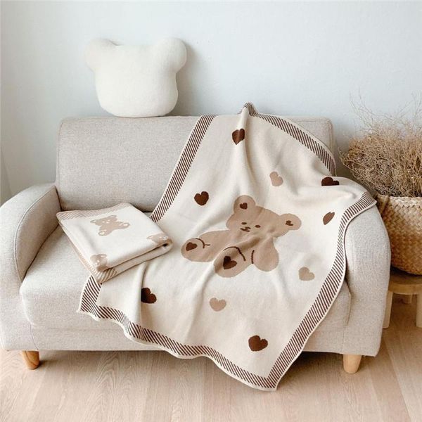

blankets & swaddling knitted bear baby blanket for born super soft crib stroller cotton infant swaddle wrap bedding receiving