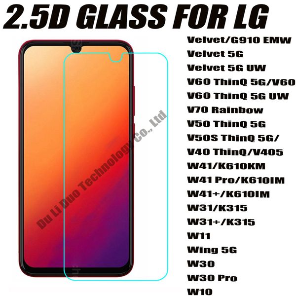 2.5D 0,33 mm gehärtetes Glas Handy-Displayschutz für LG Velvet 5G V60 V50 V50S V40 ThinQ V70 Regenbogen W41 PRO PLUS W31 W11 W30 W10 WING 5G