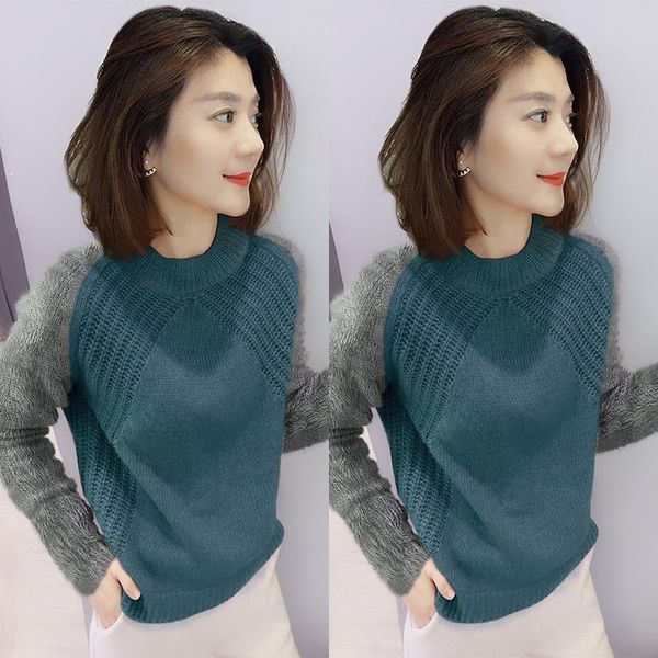 

women's sweaters autumn and female winter european fashions sew contrast round collar loose sweater 5n90, White;black