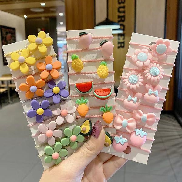 

hair accessories 10pcs/set elastic cartoons rope for baby cute girl ponytail holder hairpin kawaii, Slivery;white