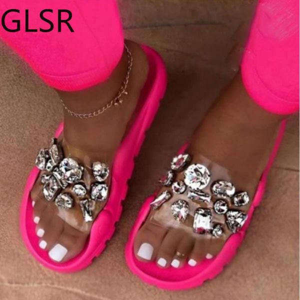 

woman bling crystal slippers ladies fashion slides women casual outdoor flats female beach shoes women's footwear plus size 43, Black