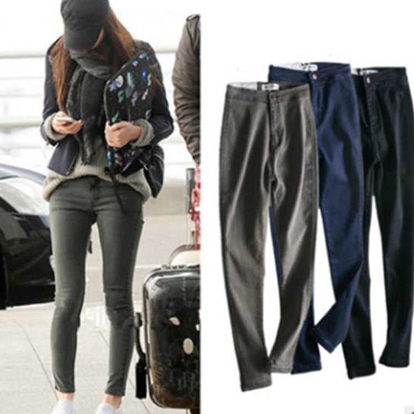 

women's jeans classic aa women's autumn high waist elastic long leggings, Blue