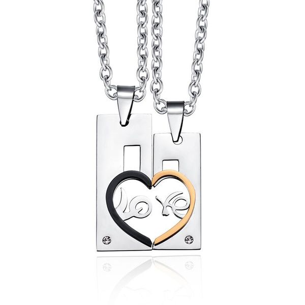 

pendant necklaces stainless steel couple necklace half heart puzzle shape titanium lovers fashion accessories, Silver