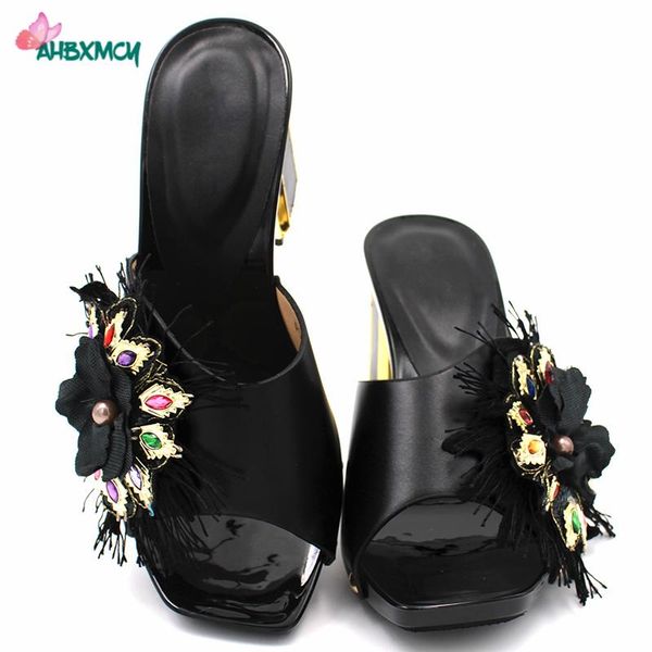 

dress shoes slingbacks african slipper in black color italian ladies for party pu leather with appliques wedding