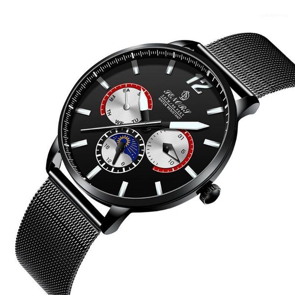 

couple watch fashion sports multi-function men's waterproof mesh belt ultra-thin six-pin sn104 wristwatches, Slivery;brown