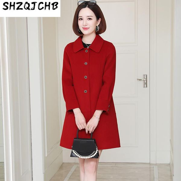 

women's wool & blends shzq high-end double-sided cashmere coat medium and long loose woolen autumn winter korean version, Black