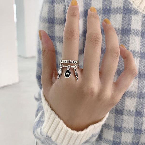 

wedding rings timeonly retro double layering twisted chain ring fish peanut purse flower charm for women ladies accessories creative, Slivery;golden
