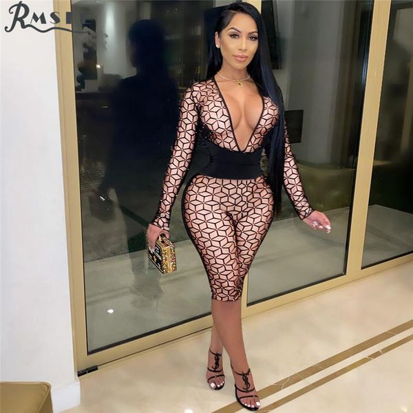 

women's jumpsuits & rompers rmsfe 2021 european and american long sleeve waist large v-neck tight splicing jumpsuit, Black;white