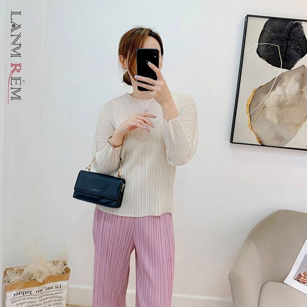 

pleated solid color women's summer round neck t-shirt slim fashion temperament female shirt 2d1526 210507, White