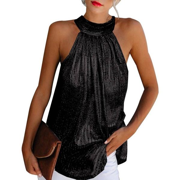 

women's t-shirt fashion hanging neck zipper sleeveless casual top, White