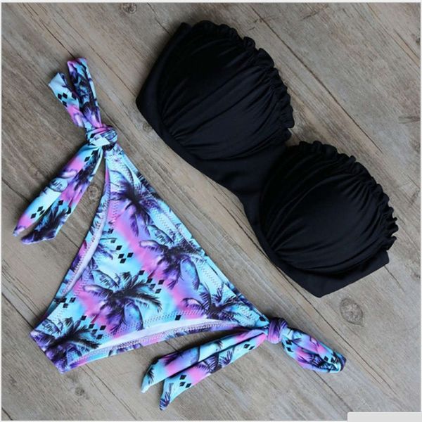 

coconut split bikini purple black swimsuit, White;black