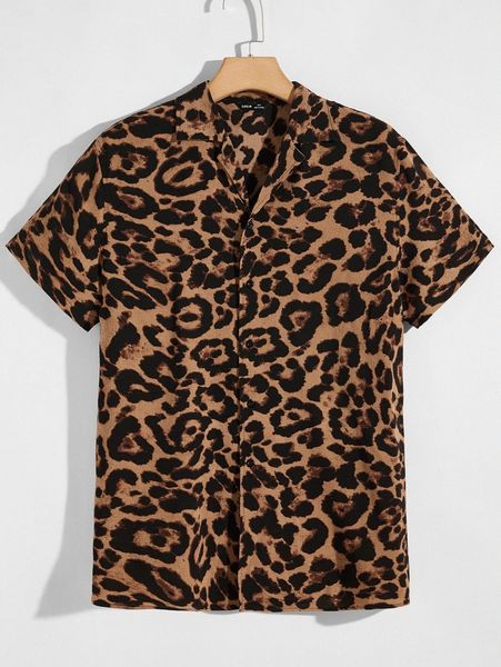 

men leopard button front shirt u3gp#, White;black