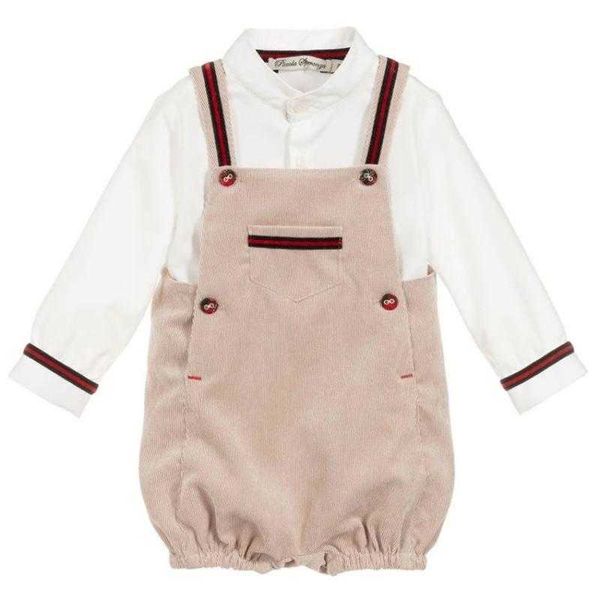 2 adet Bebek Erkek Butik Giysileri Set Sonbahar Çocuk Giyim Suit Çocuk Uzun Kollu Beyaz Gömlek + Pantolon Bebek İspanyol Kıyafetler 210615