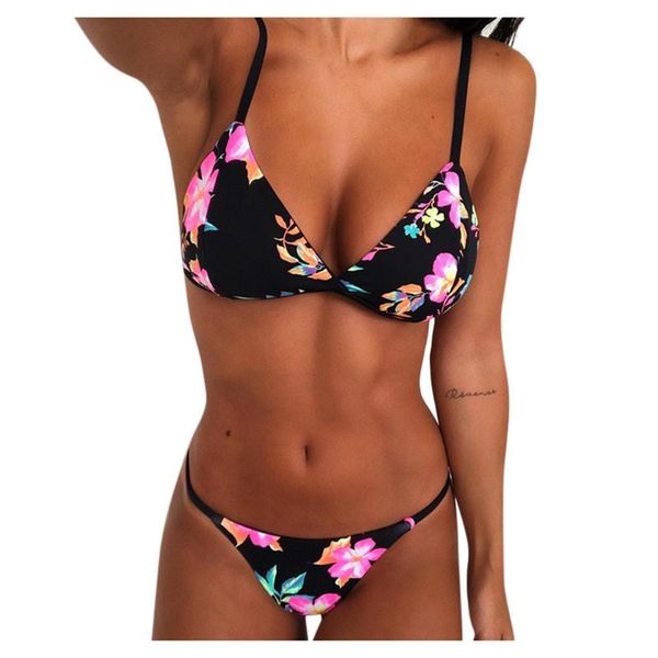 

women's swimwear bikini set print brazilian high cut two piece swimsuit push up padded biquini underwear, White;black