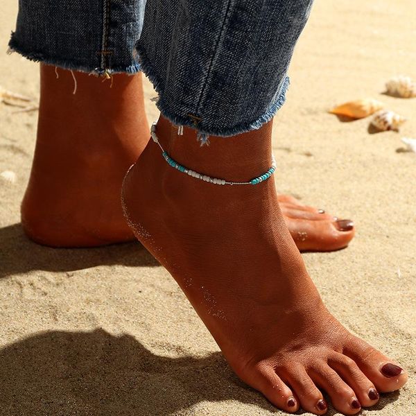 

anklets fashion gold thread beads simple anklet women, Red;blue