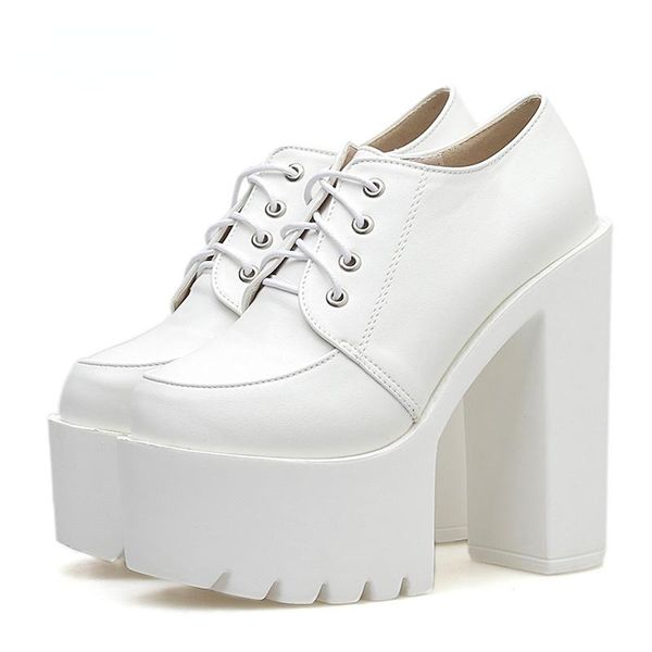

dress shoes spring autumn high-heeled women pumps platform heels black white leather 2021 lacing casual comfortable