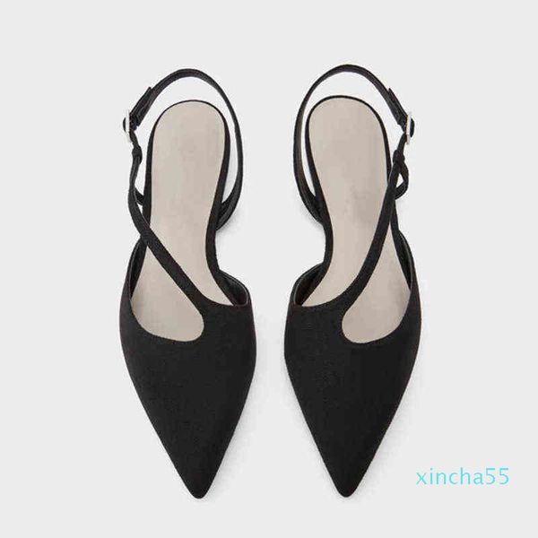 

spring women's trip belt flat bottom pointed low heel single shoes, Black