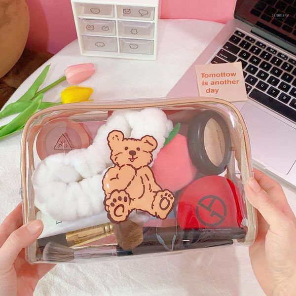 

cartoon bear cosmetic bag transparent wish portable organizer toiletry makeup case travel beauty waterproof women make up box bags & cases1