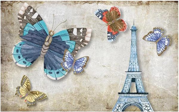 

custom po wallpaper 3d mural for walls 3 d modern retro butterfly tower background wall painting home decoration wallpapers