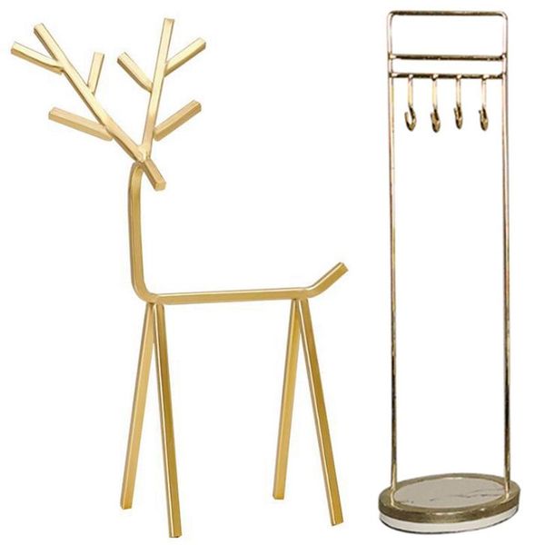 

jewelry pouches, bags display with marble stand & antler decorative ornaments necklace key earring rack, Pink;blue