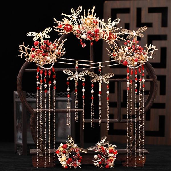 

hair clips & barrettes bride tiara show wo clothing toast dress headpiece tassel phoenix crown accessories classical wedding co, Golden;silver