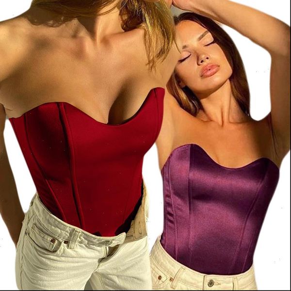

strapless slim tube women cami crop satin sleeveless backless club party wrap mini camis tees vest camisole, White