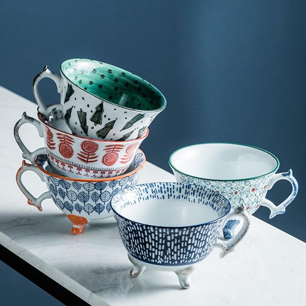 

mugs japanese retro ceramic coffee cup creative hand-painted tripod teacup household breakfast milk mug