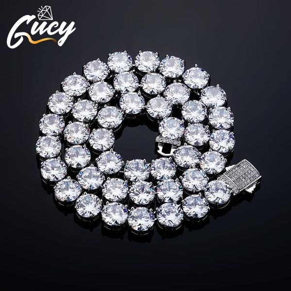 

chains gucy 10mm tennis chain mens zircon 1 row cz iced out necklace copper hip hop jewelry wholesale, Silver