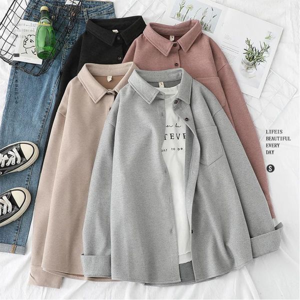

women's jackets jmprs 2021 spring women solid full sleeve thick warm woolen shirt jacket winter loose stylish girl casual outwear, Black;brown