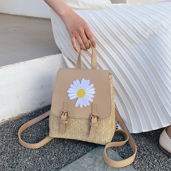 Günlük Bag2021 Yaz Popüler Çanta Kadınlar Için Yeni Trendy Kore Saman Plaited Sırt Çantası Moda Tüm Eşleşen Küçük Daisy Okul Çantası