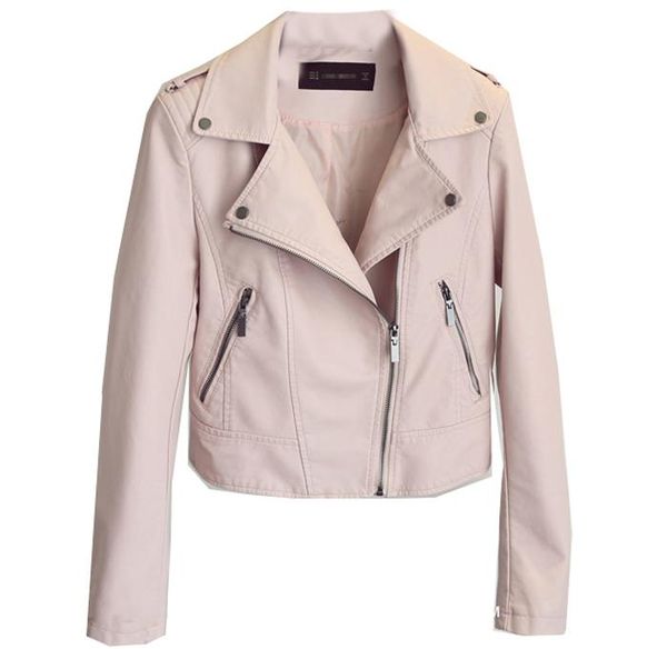 

women's leather & faux spring autumn ladies jackets 2021 women slim long sleeve pink short pu coats vintage bikers moto jacket, Black