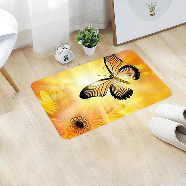 

home bedroom doormat floor soft non-slip sunflower mat rug butterfly pattern carpets water absorption entrance bath mats