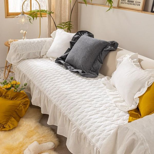 

chair covers printed ruffle skirt sectional sofa towel anti-slip soft sanding couch for living room solid color elegant cover