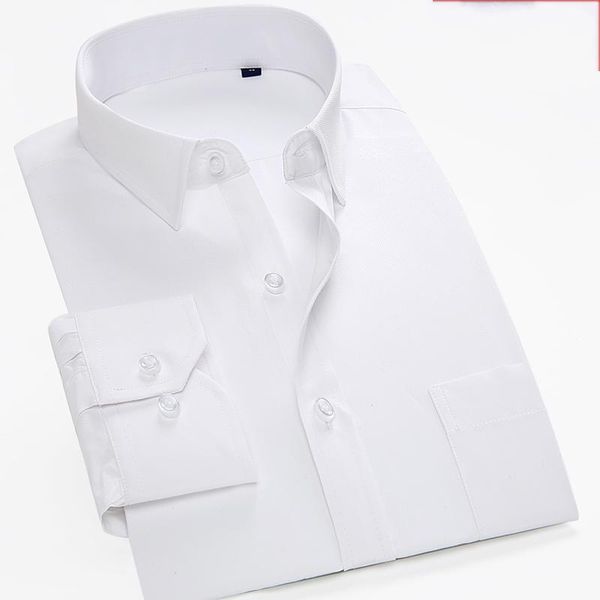

men's classic long sleeve solid/striped basic dress shirts single patch pocket formal business standard-fit office social shirt casual, White;black