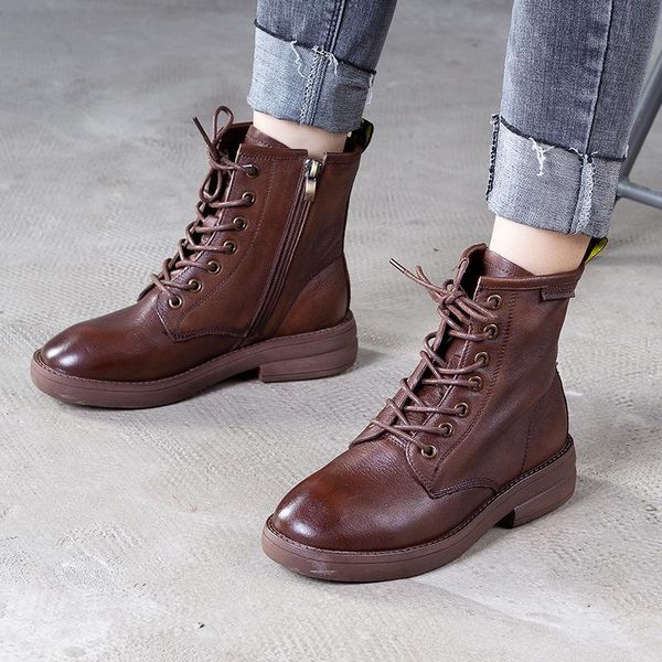 

boots autumn/winter genuine leather women platform thick heel non slip rubber sole keep warm fur insole casual shoes ladies 2021, Black
