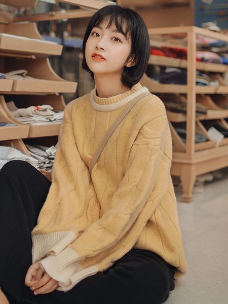 

women's sweaters sweater autumn and winter wear loose lazy wind retro japanese pullover student mori base shirt thick, White;black