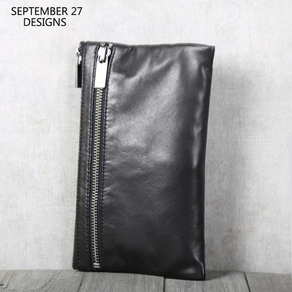 

fashion clutches bag genuine leather luxury men casual big capacity zipper long wallet women simple cell phone purses wallets1, Red;black