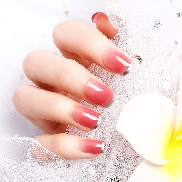 

false nails gradient youth fashion full cover elegant fake matte type manicure diy nail artificial short wedding, Red;gold