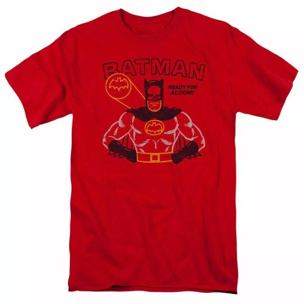 

dc batman ready for action t shirt mens licensed dc comics tee red, White;black