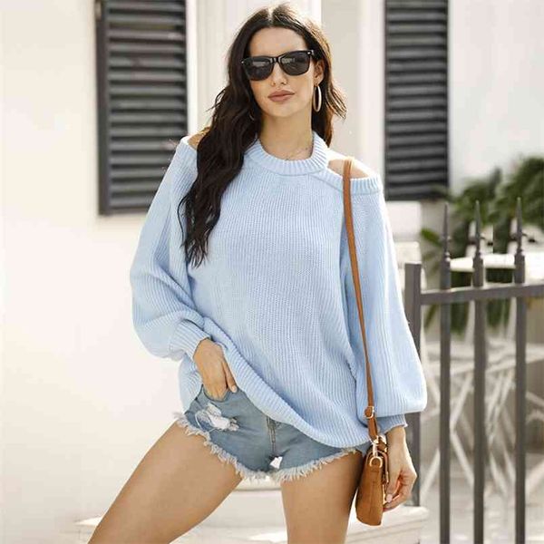 

knitted pullovers women style autumn and winter back heart hollow sweater crew neck off shoulder female full 210508, Black