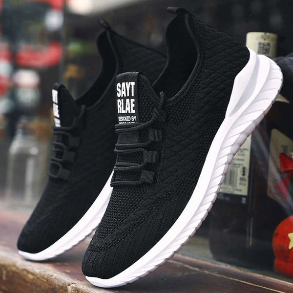 

sports sho men's 2021 spring lace up running flying woven breathable korean trendy