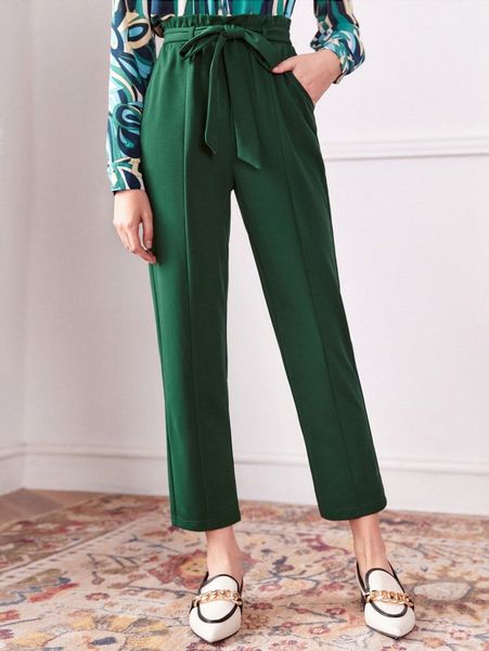 

paperbag waist belted pants y85m#, Black;white